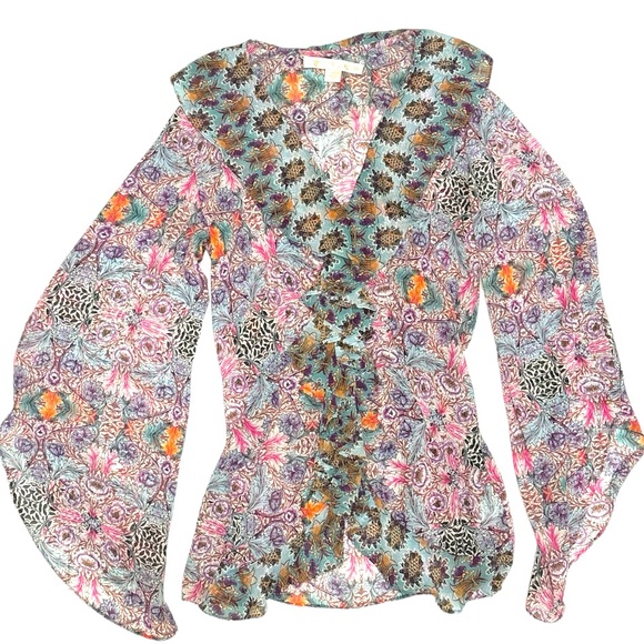 Boston Proper Vintage Sheer Ruffle Blouse XXS - Picture 1 of 10